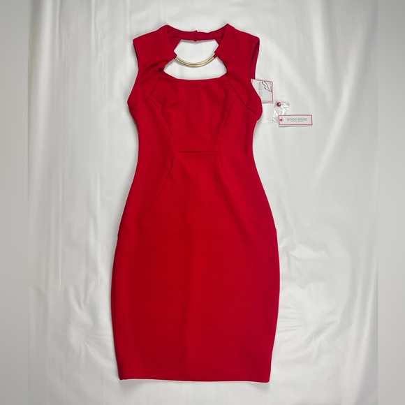 NWT Bisou Bisou Red Bodycon Midi Dress Size 4 - Picture 1 of 9